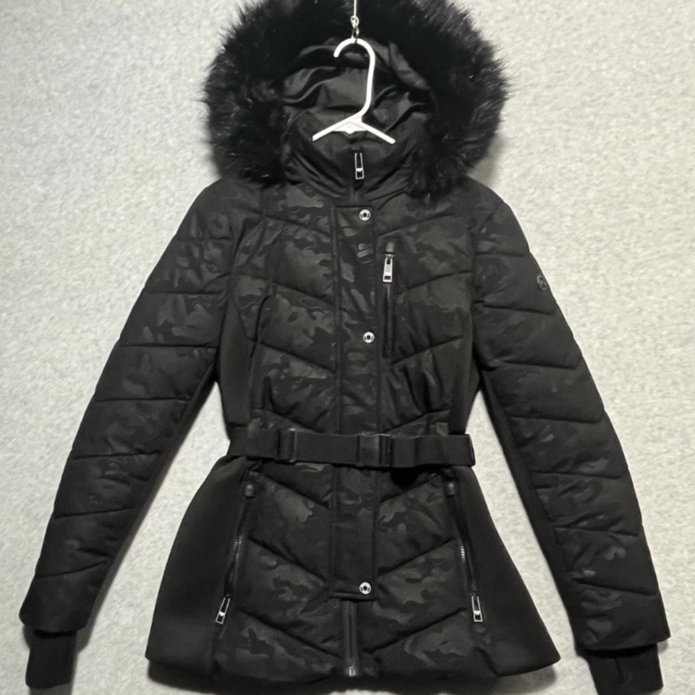 Michael Kors Black Puffer Jacket with Fur Trim